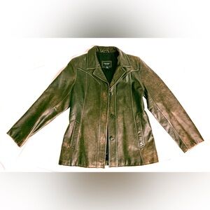 American Eagle Y2K Women Size Large Brown Distressed Leather Jacket Grunge Hip